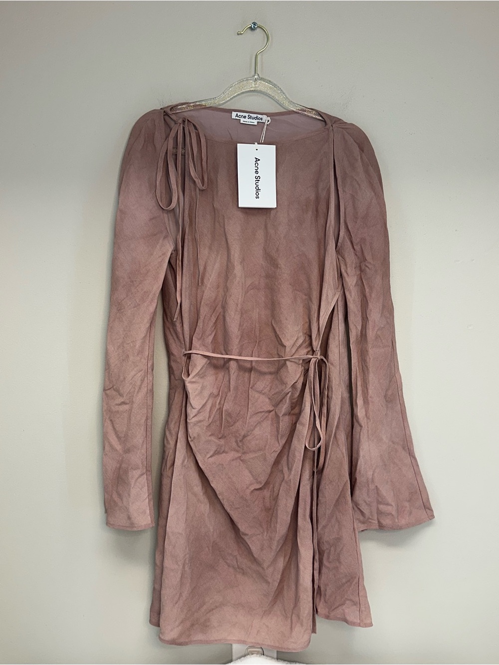 Acne Studios NWT dusty rose wrap mini dress size 36 cutouts designer